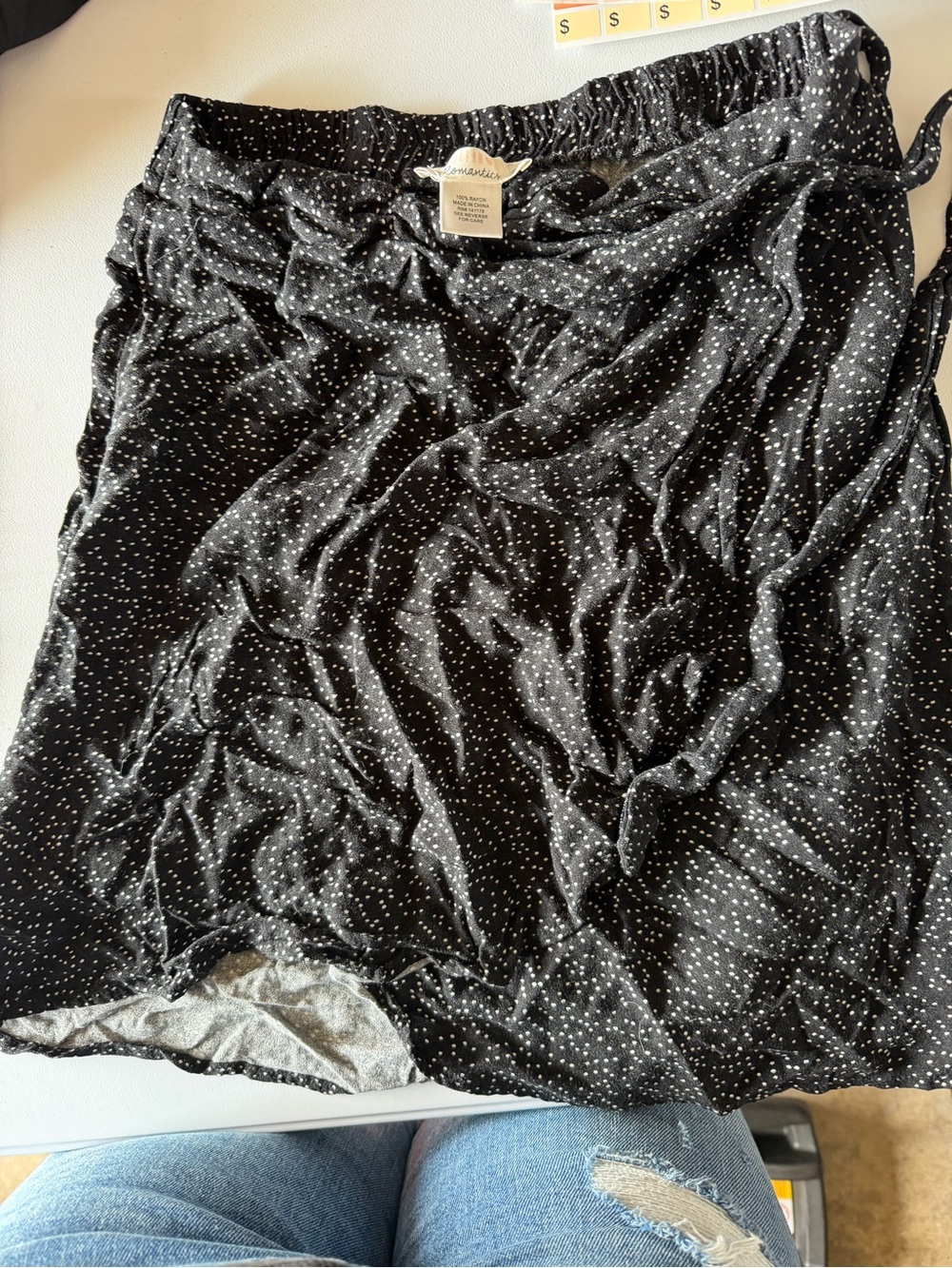 Black Mini Skirt with White Dot Print